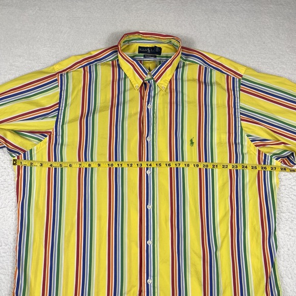 Ralph Lauren Shirt Mens‎ 17.5 XL Yellow Striped Vintage 90s Casual Workwear - Picture 8 of 14
